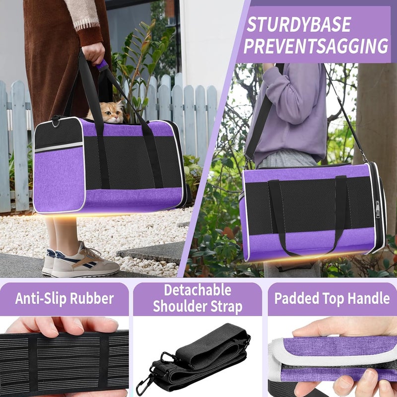 GAPZER Pet Carrier for Large Cat 20 lbs+ / Soft Sided Small Dog 12 Pounds Travel Crate Top Load/Collapsible Kitty Carry Bag Big Kitten Mesh/Sturdy Animal Transport cage Kennel Long Trips Purple - Image 5